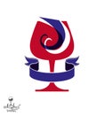 Decorative winery emblem Ã¢â¬â stylized goblet with wavy ribbon. E